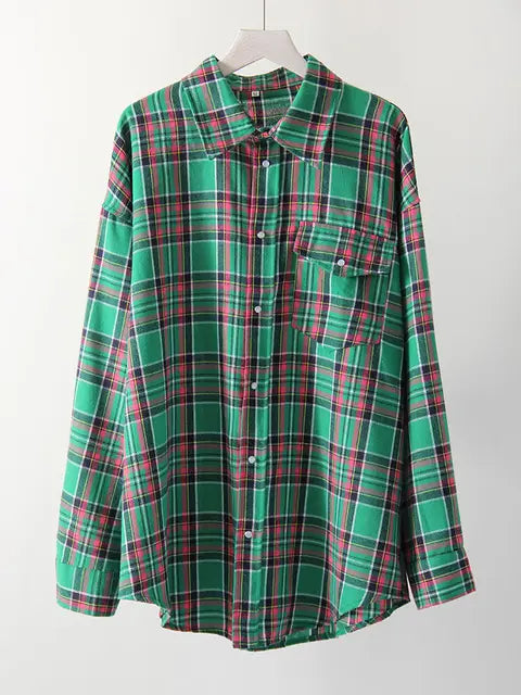 Retro Charm Oversized Plaid Shirt