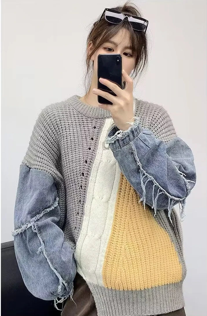 Denim Fusion Street Chic Sweater