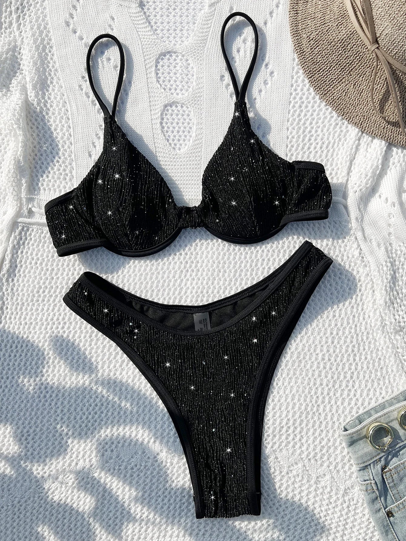 Midnight Shimmer High-Waist Bikini Set