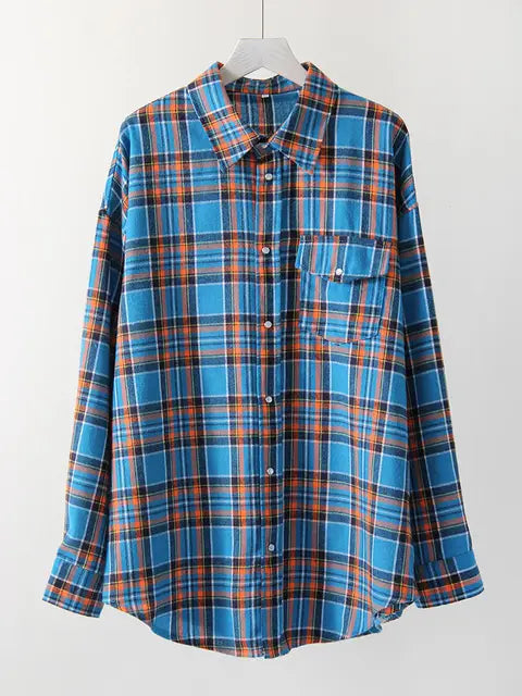 Retro Charm Oversized Plaid Shirt