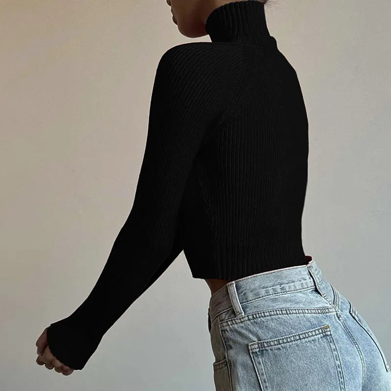 Modern Edge Shoulder Turtleneck Sweater