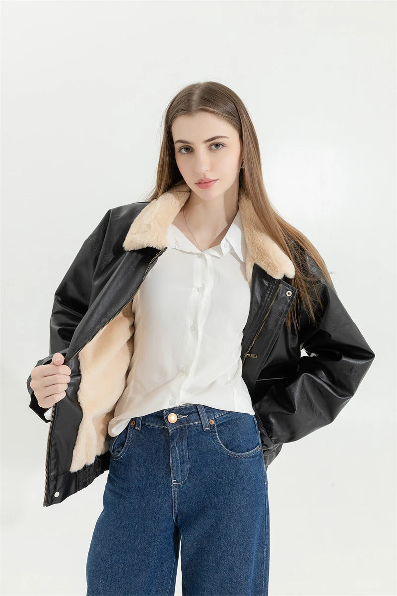 Retro Luxe Fur-Lined Leather Jacket