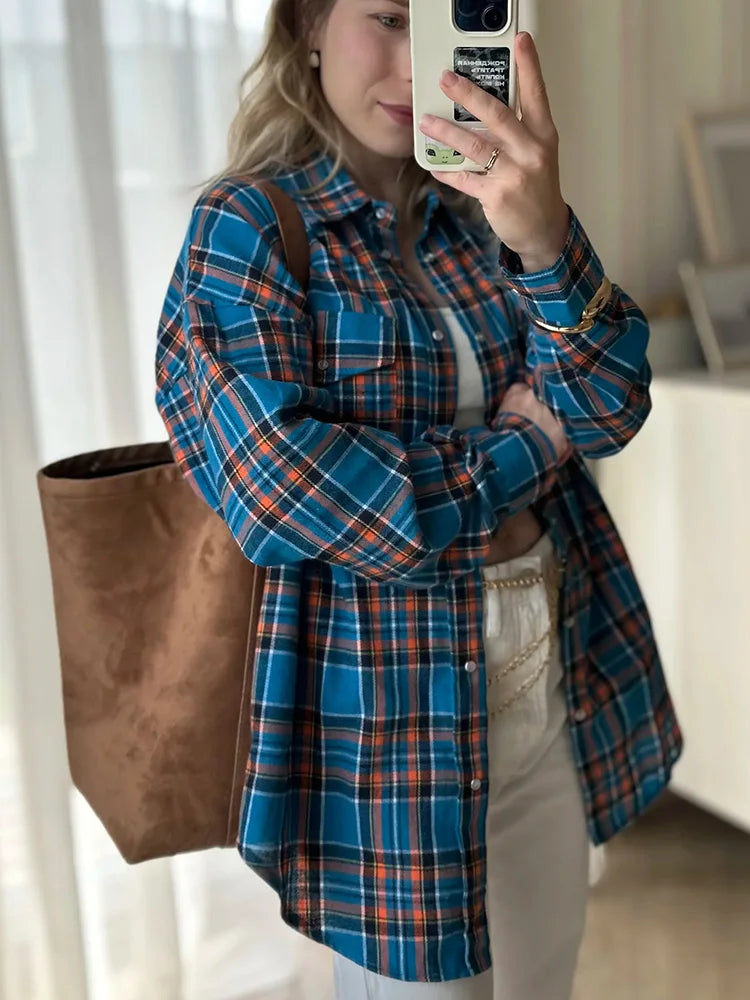 Retro Charm Oversized Plaid Shirt