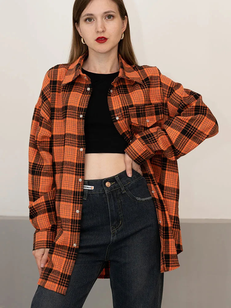 Retro Charm Oversized Plaid Shirt