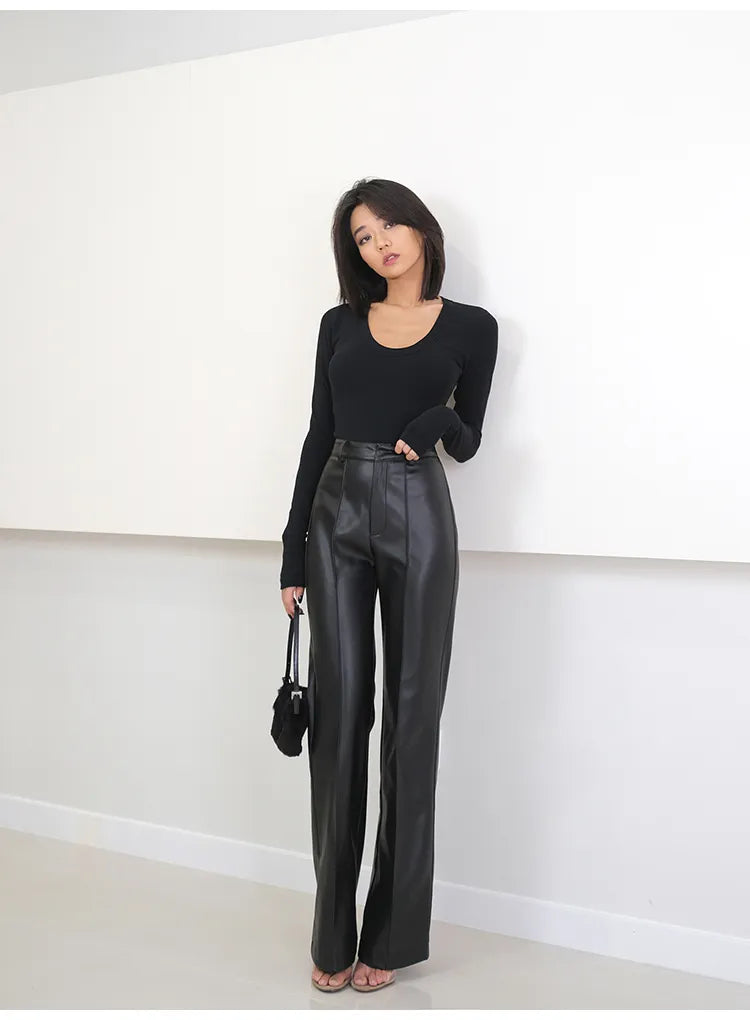 Straight Leg Comfort  Leather Trousers