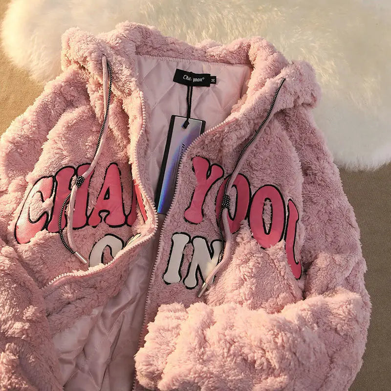 Cozy Retro Plush Hoodie Jacket