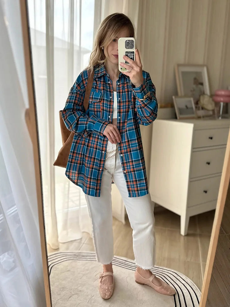 Retro Charm Oversized Plaid Shirt