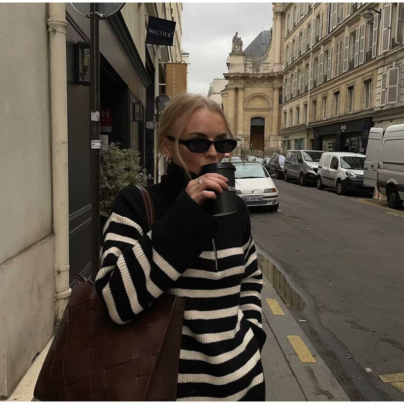 Parisian Chic: Striped Turtleneck Sweater – Thekittenpark