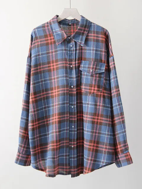 Retro Charm Oversized Plaid Shirt