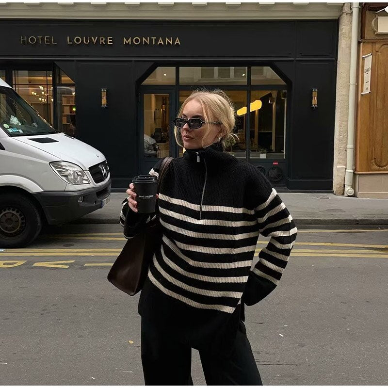 Parisian Chic: Striped Turtleneck Sweater
