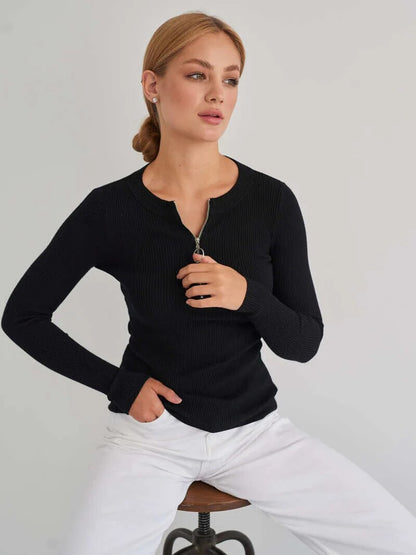 Zippered Elegance Slim Fit Sweater