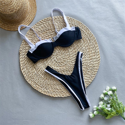 Black & White High Cut Bikini Set