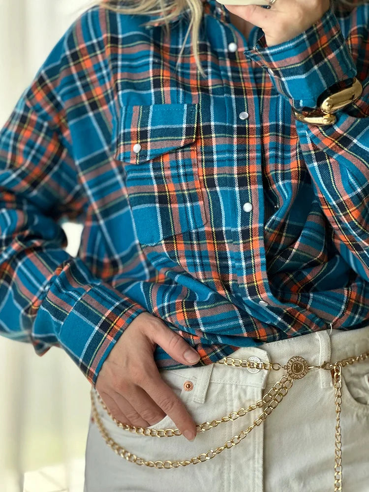 Retro Charm Oversized Plaid Shirt