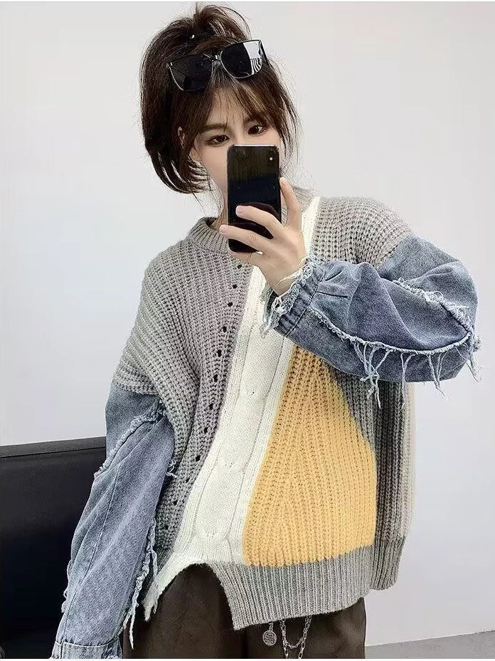 Denim Fusion Street Chic Sweater