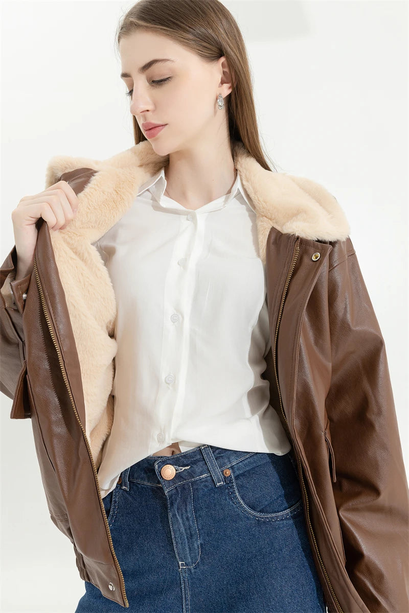 Retro Luxe Fur-Lined Leather Jacket