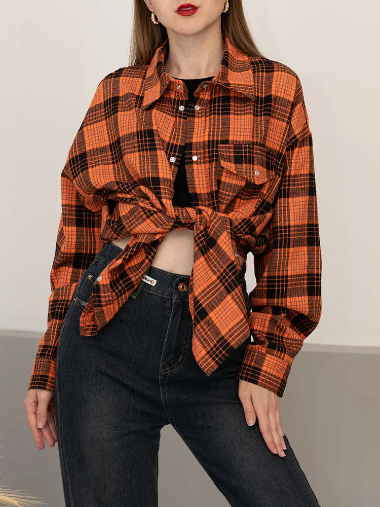 Retro Charm Oversized Plaid Shirt