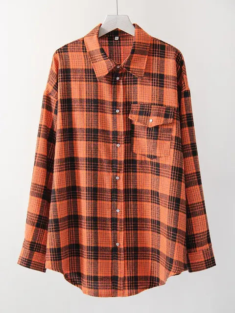 Retro Charm Oversized Plaid Shirt