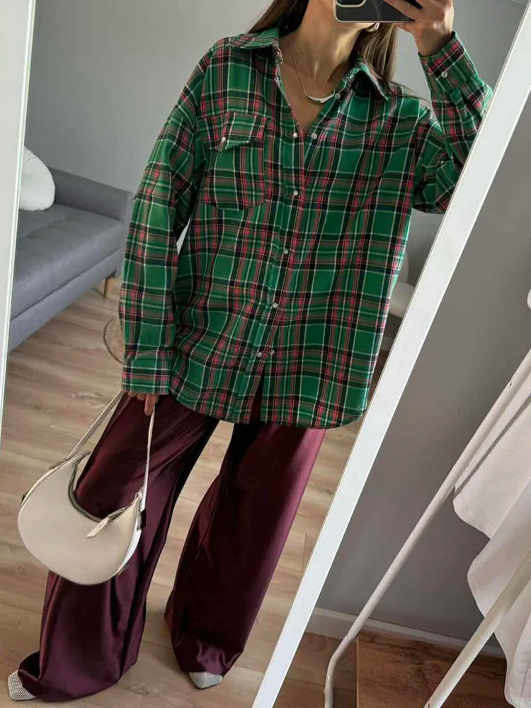 Retro Charm Oversized Plaid Shirt