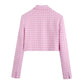 Pink Plaid Elegant Women Jacket Shorts Set
