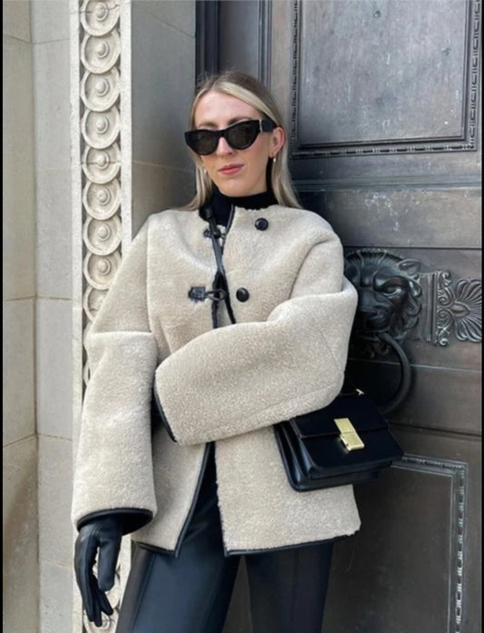 Faux Fur Elegance: Single-Breasted Chic Jacket