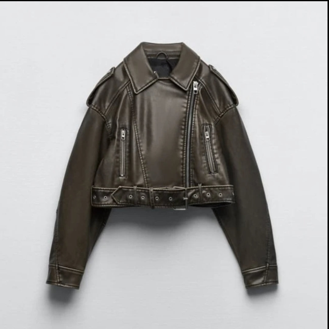 Retro Vibes Oversized Leather Zipper Jacket