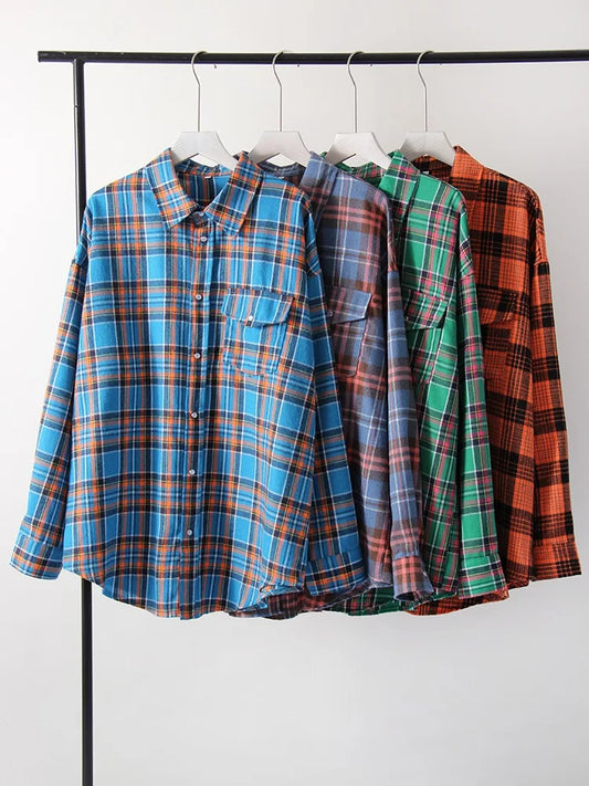 Retro Charm Oversized Plaid Shirt