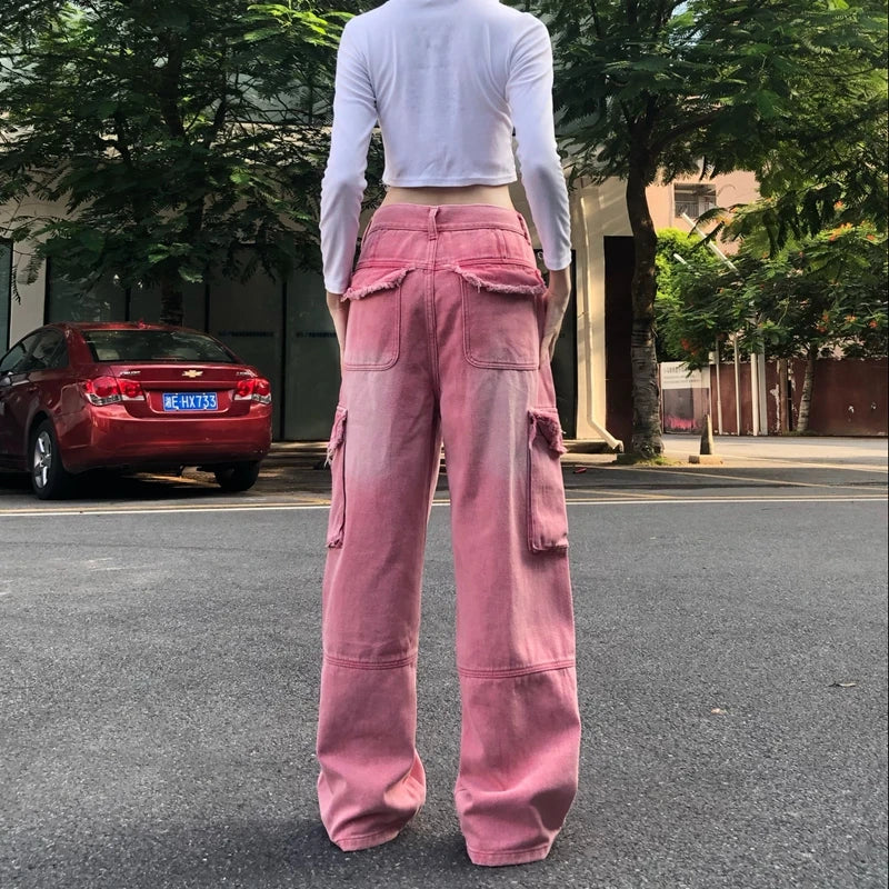 High Waist Pink Streetwear Trousers