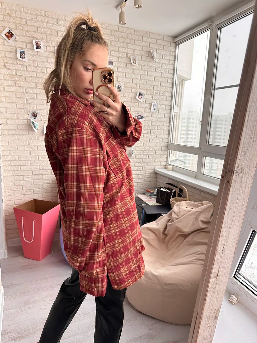 Red Harmony Loose Fit Plaid Shirt