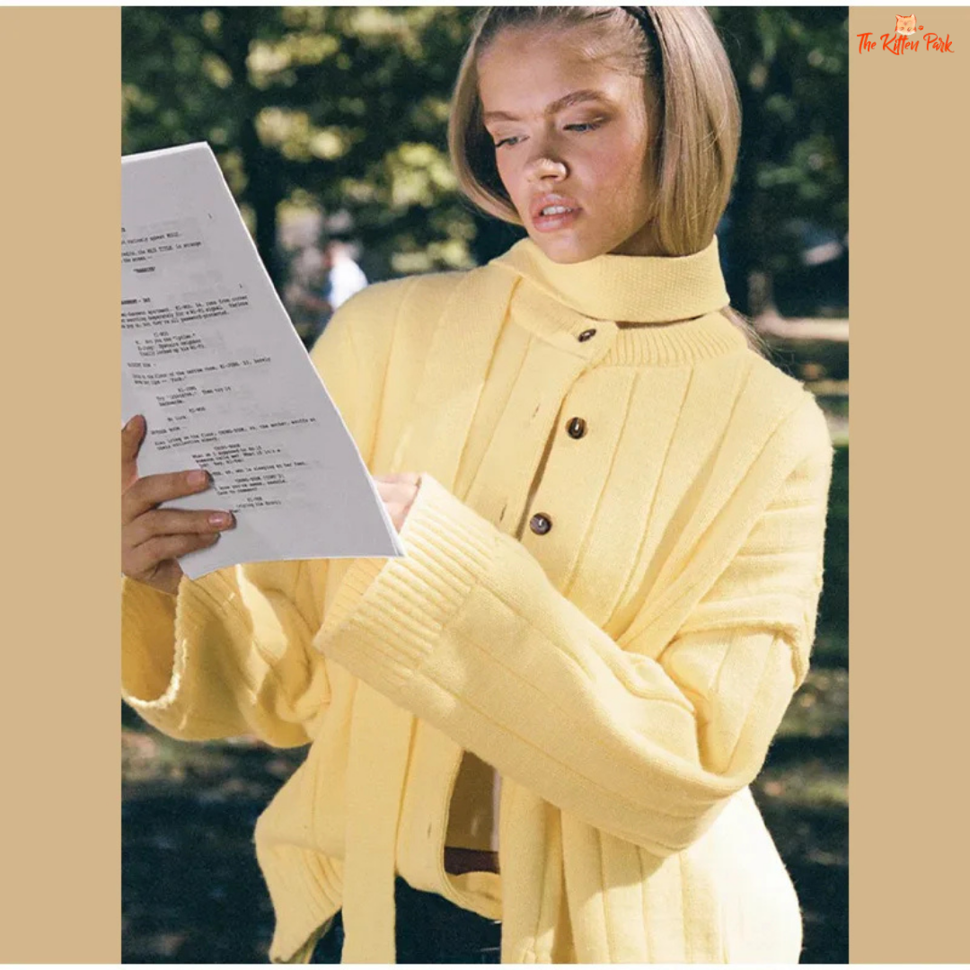 Solid Knit Short Cardigan for women, long length with open stitch closure, button details, O-neck design, full sleeves, loose casual fit, autumn/winter wear.