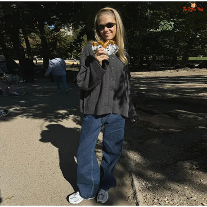 Solid Knit Short Cardigan for women, long length with open stitch closure, button details, O-neck design, full sleeves, loose casual fit, autumn/winter wear.