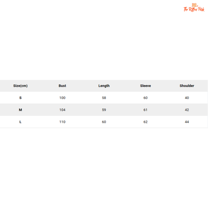 Size chart for clothing with measurements in centimeters