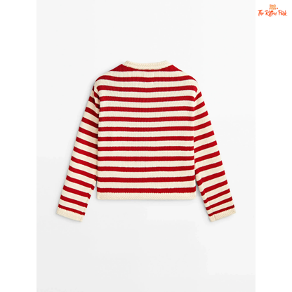 Red and white striped sweater on a white background