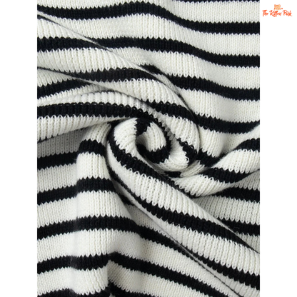 Women’s striped polo-collar knit sweater with V-neck, long sleeves, loose fit, and heavyweight fabric for autumn and winter wear.