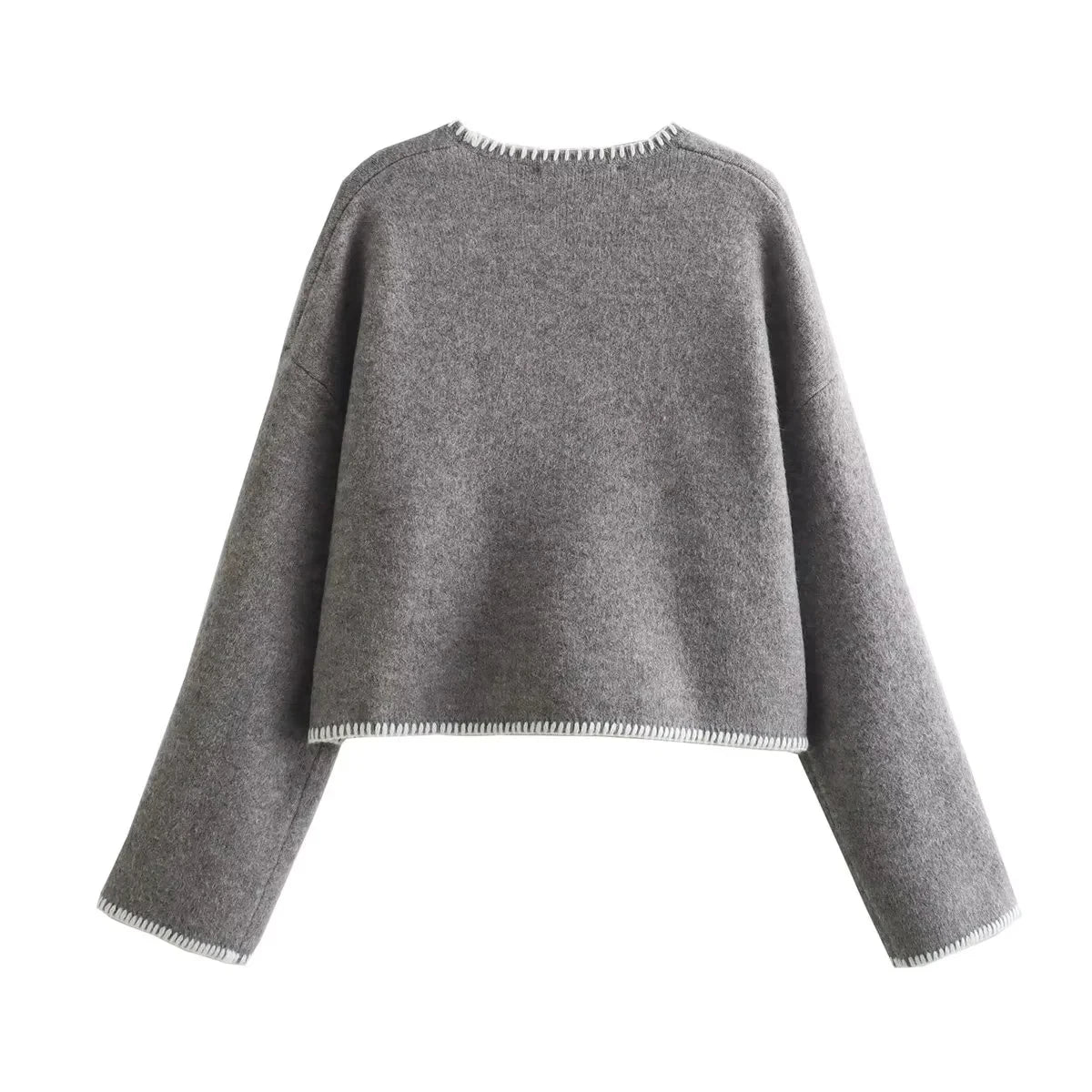 Big Pockets Design Grey Cropped Sweaters For Women