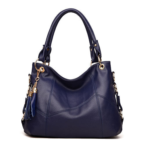 Leather Tote Top-Handle Bag with Beading and Ruffles