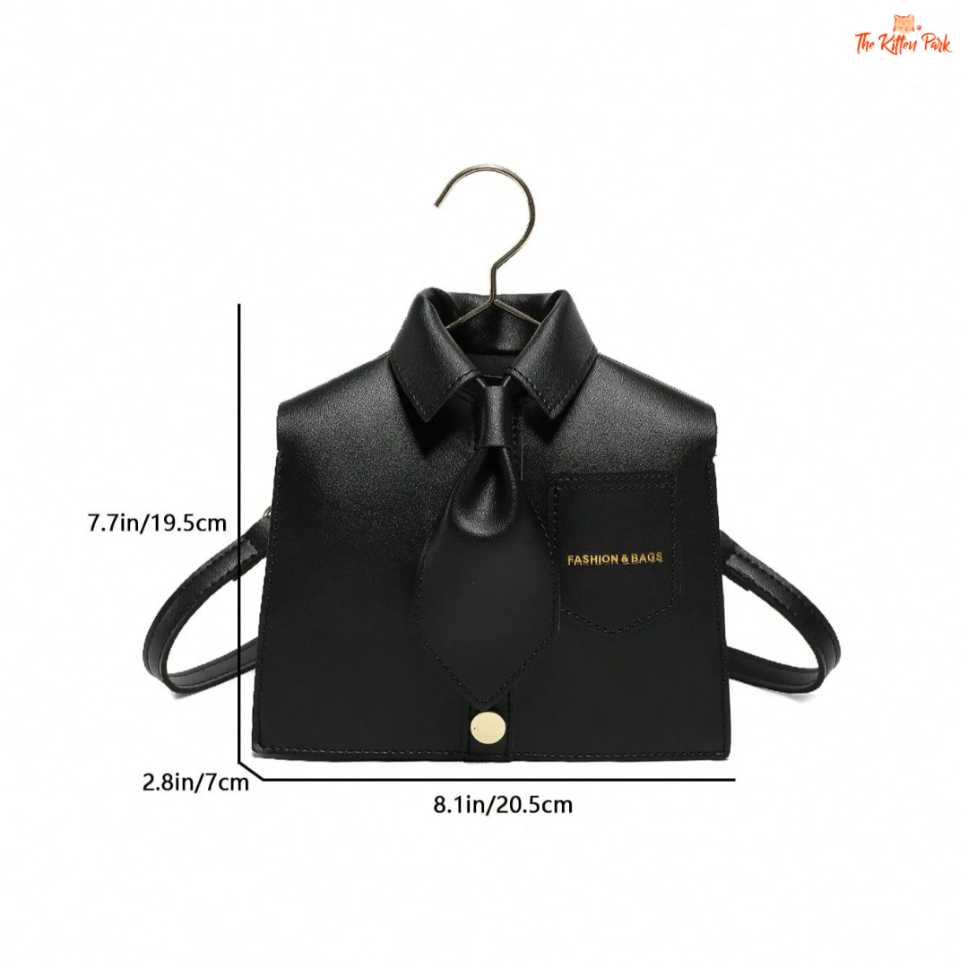 Black collar-shaped women's crossbody bag with a flip cover and bucket-style design, made from PU material for a playful, modern accessory look.