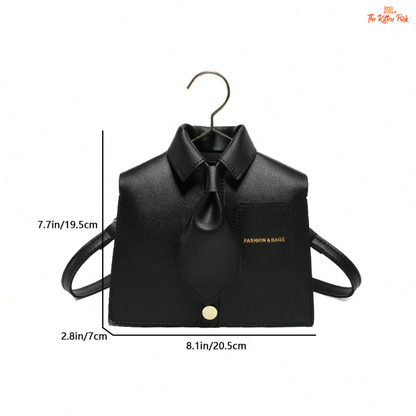 Black collar-shaped women's crossbody bag with a flip cover and bucket-style design, made from PU material for a playful, modern accessory look.