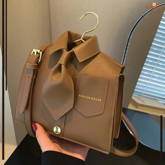 Black collar-shaped women's crossbody bag with a flip cover and bucket-style design, made from PU material for a playful, modern accessory look.