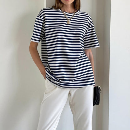 Casual Short Sleeve Striped Women T-Shirts