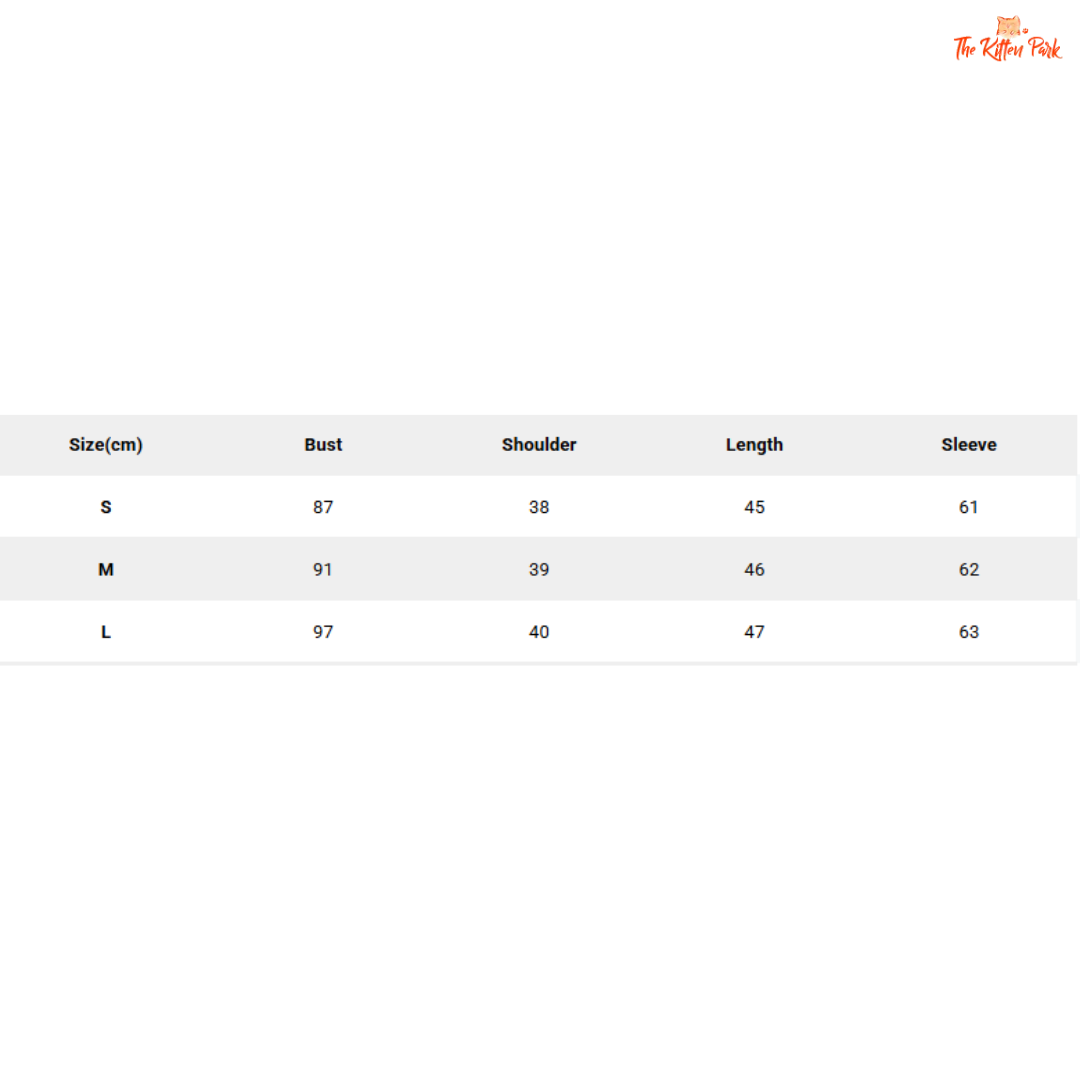 Size chart for clothing with measurements in centimeters