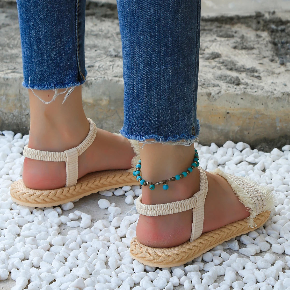 Fashionable Tassel Flat Heeled Sandals