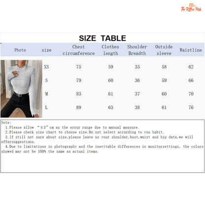 Size chart for a sweater with measurements in centimeters
