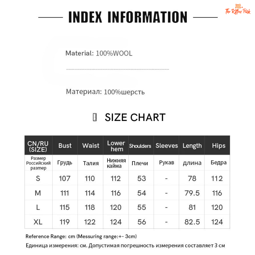 Size chart for clothing with measurement details in centimeters