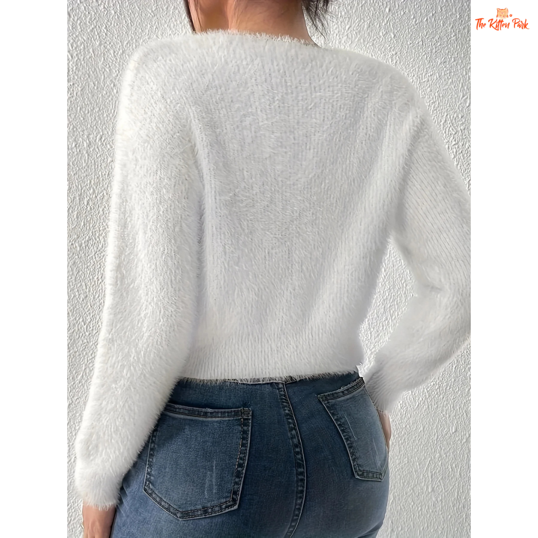 Women’s 2026 Bow Knitted Cardigan, slim-fit polyester sweater with bow decoration, casual yet elegant fashion top for all seasons.