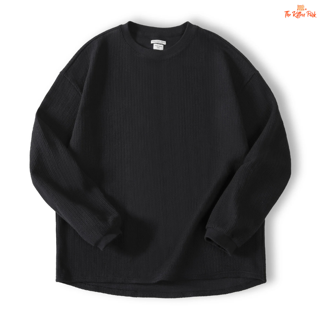 Women's Academy Style Knitted Sweatshirt, autumn crew neck pullover in a cotton-blend fabric with a loose casual fit.