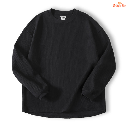 Women's Academy Style Knitted Sweatshirt, autumn crew neck pullover in a cotton-blend fabric with a loose casual fit.
