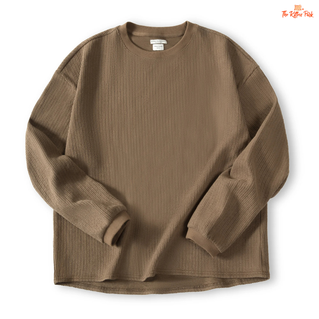 Women's Academy Style Knitted Sweatshirt, autumn crew neck pullover in a cotton-blend fabric with a loose casual fit.