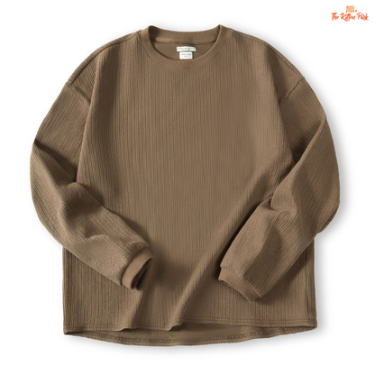 Women's Academy Style Knitted Sweatshirt, autumn crew neck pullover in a cotton-blend fabric with a loose casual fit.