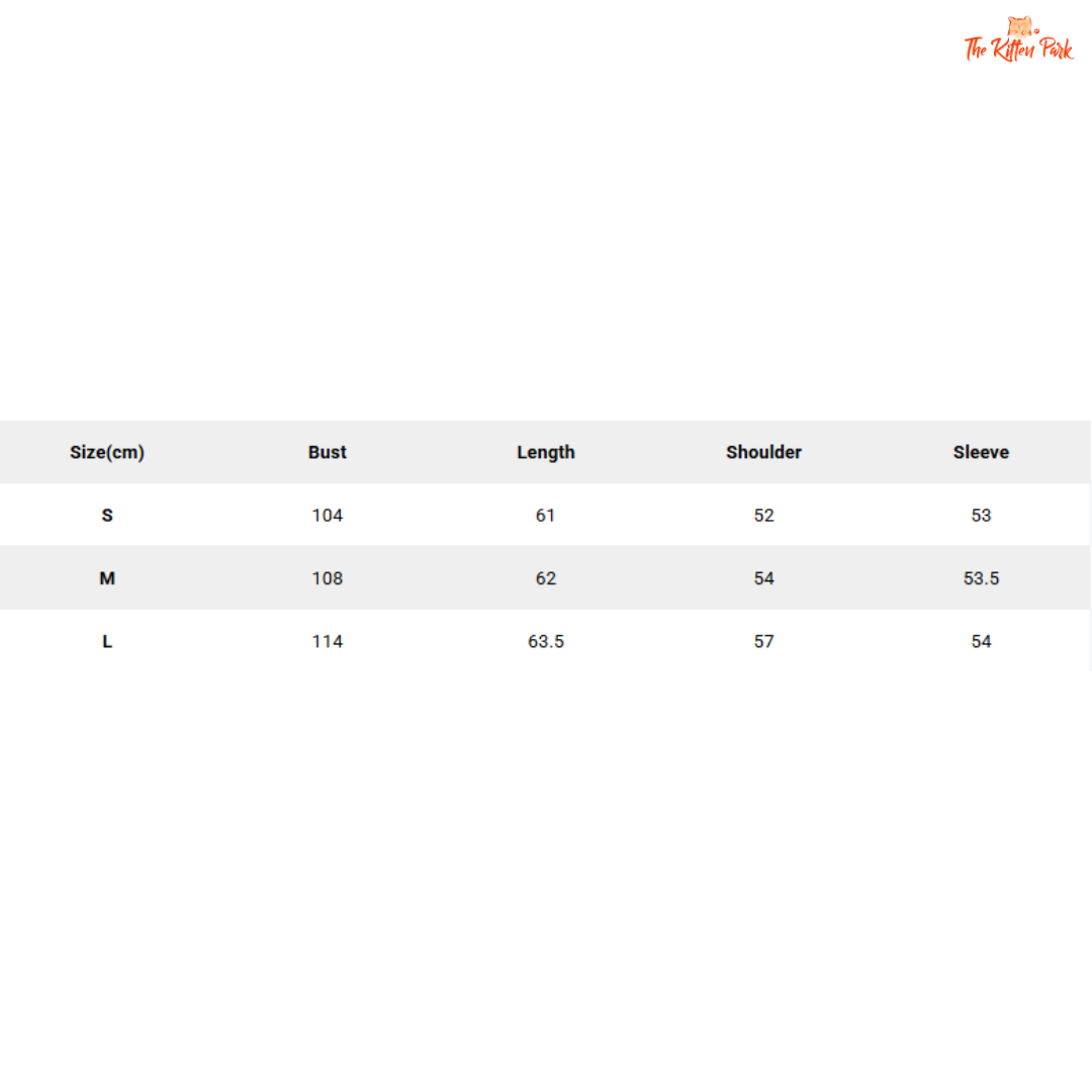 Size chart for clothing with measurements in centimeters