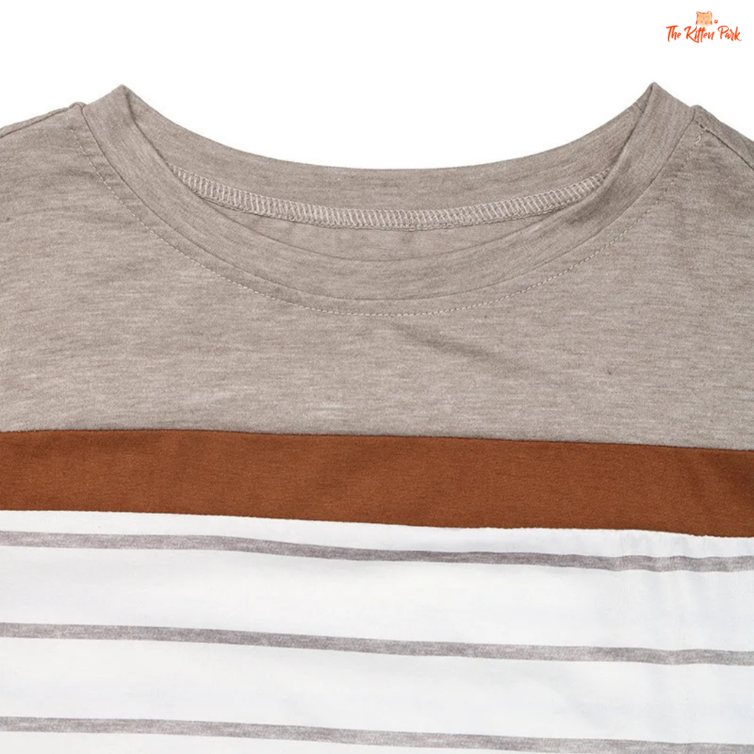 Women’s Casual Striped Round Neck Long Sleeve T-Shirt with lightweight knit fabric and classic stripe design for a relaxed summer look.